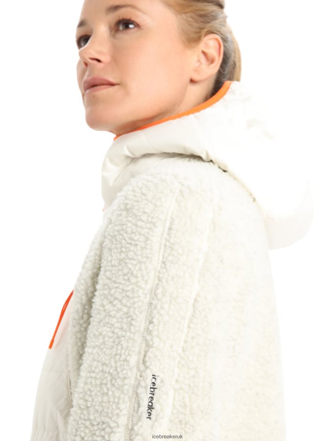 Icebreaker Women RealFleece Merino High Pile Long Sleeve Zip Hood Z04NXR876 Clothing Ecru Heather/Snow - Image 6