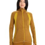 Icebreaker Women ZoneKnit Merino Long Sleeve Zip Hoodie Z04NXR855 Clothing Clove/Silent Gold