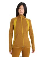 Icebreaker Women ZoneKnit Merino Long Sleeve Zip Hoodie Z04NXR855 Clothing Clove/Silent Gold