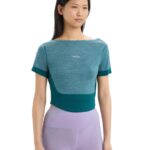 Icebreaker Women ZoneKnit Merino Short Sleeve Scoop Back T-Shirt Z04NXR668 Clothing Green Glory Heather