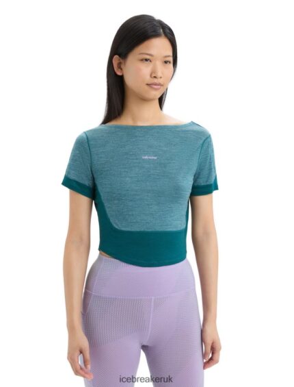 Icebreaker Women ZoneKnit Merino Short Sleeve Scoop Back T-Shirt Z04NXR668 Clothing Green Glory Heather