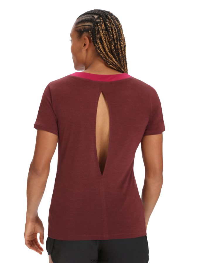 Icebreaker Women ZoneKnit Merino Short Sleeve Slit Back T-Shirt Z04NXR799 Clothing Cherry/Espresso - Image 2